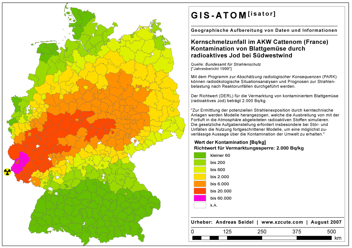 AKW Cattenom | Kernschmelzunfall mit Kontamination von Blattgense durch radioaktives Jod bei Sdwestwind