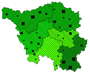 Saarland | Anteile kolandbau an der landwirtschaftlichen Nutzflche pro Kreis [2001], an den landwirtschaftlichen Betrieben pro Kreis [2006/2007], pro PLZ-Gebiet [2007]